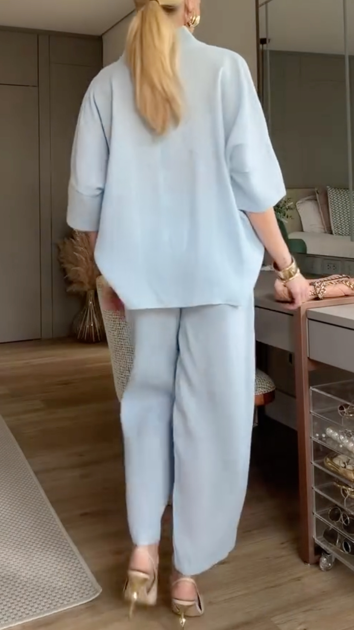 Women's Round Neck Cotton and Linen Casual Suit