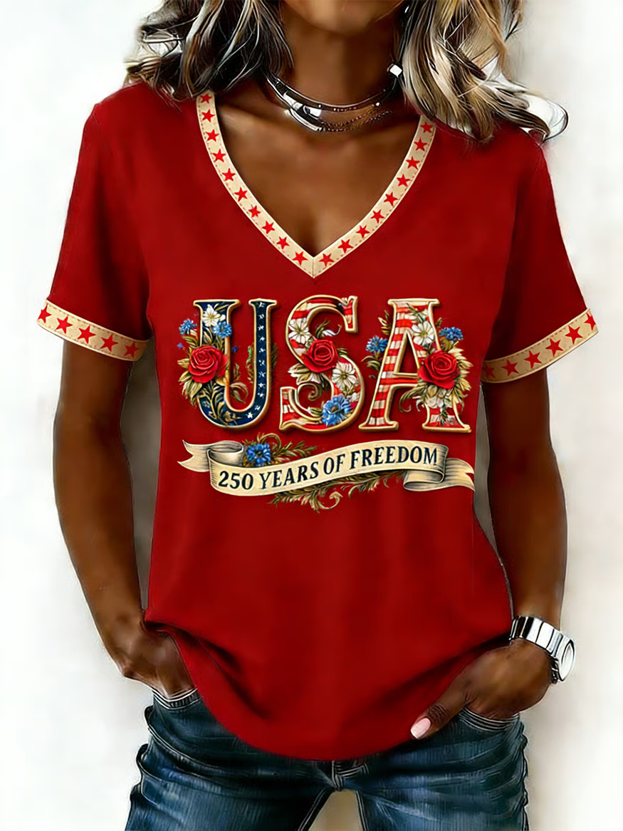 Women's American 250th Anniversary Print Crew Neck Top