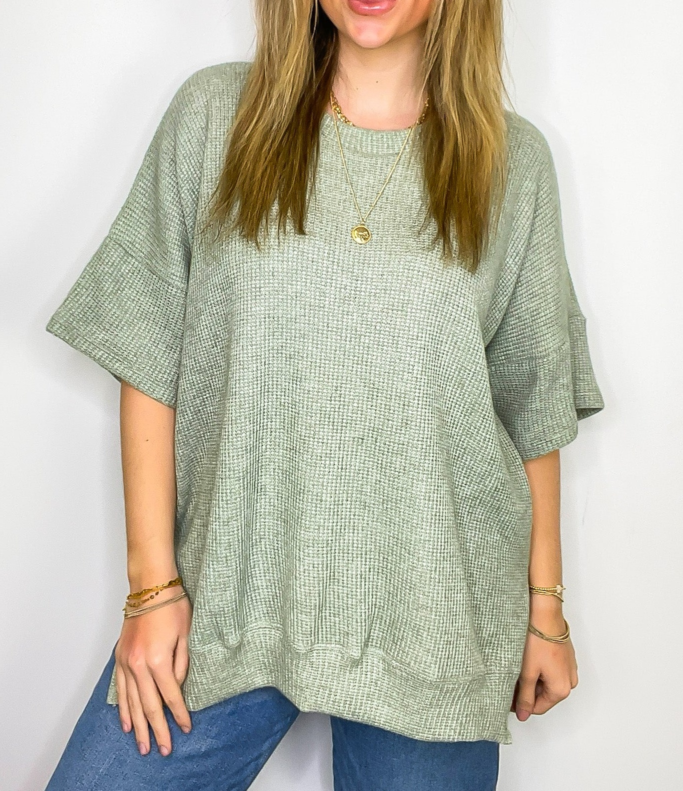 Waffle Knit Oversized Top