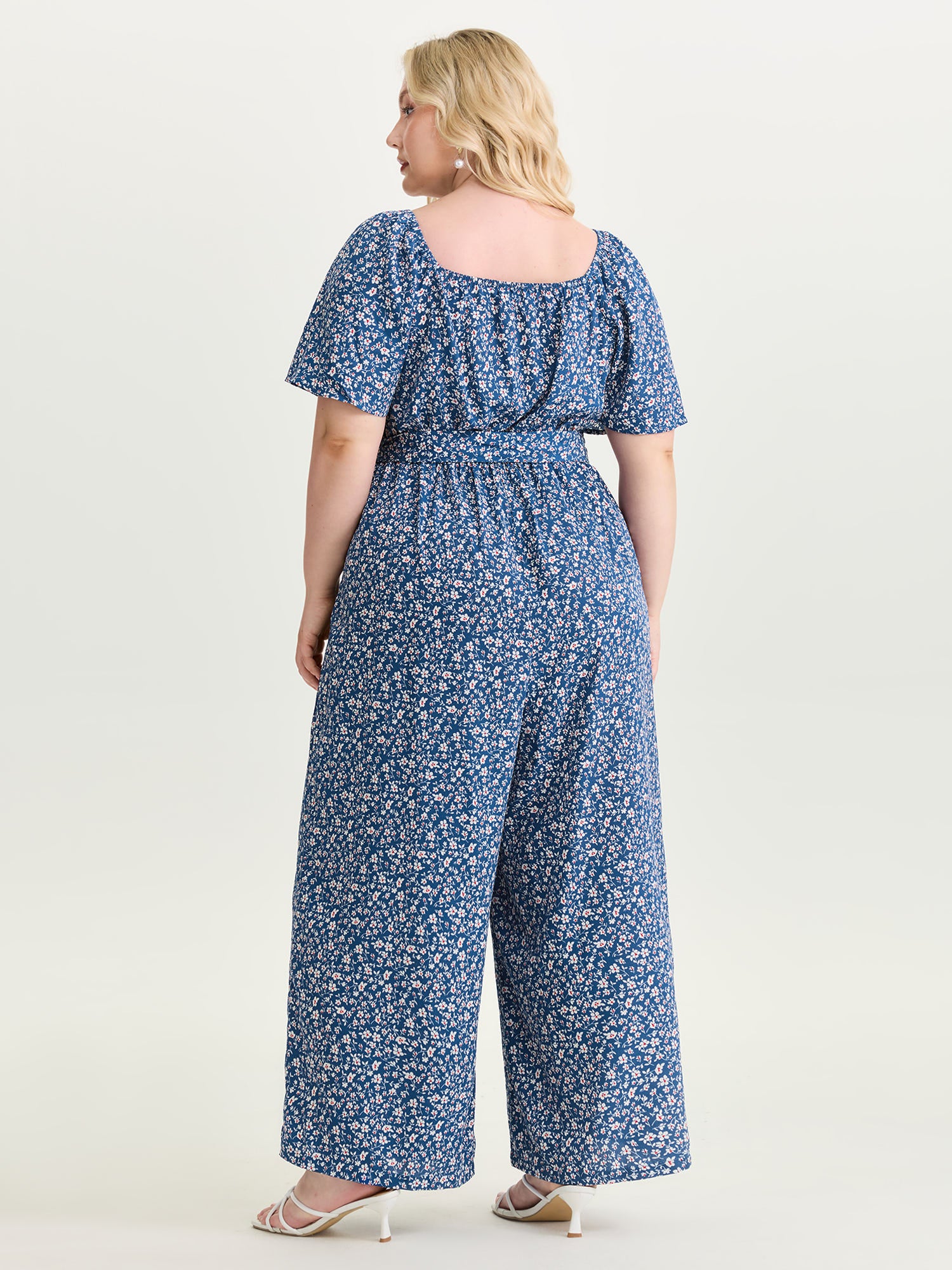 Micro Floral Print Shirred Bodice Jumpsuit