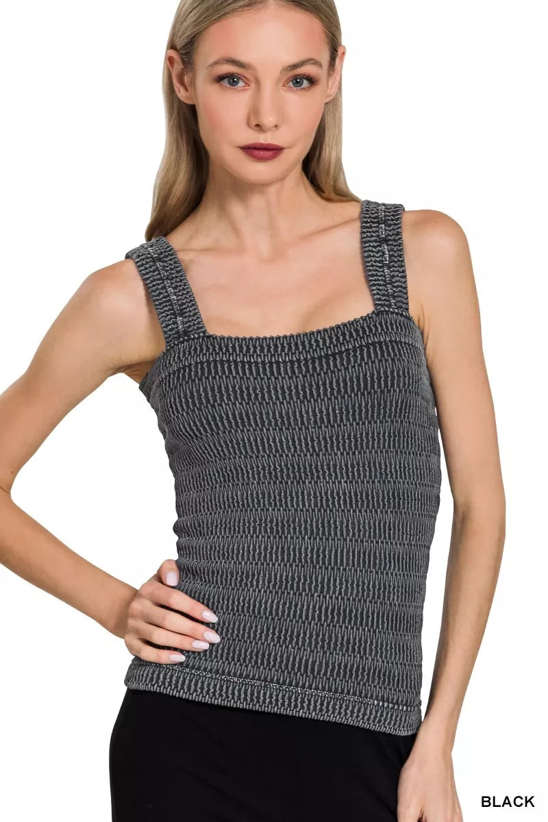 Zenana Seamless Winkle Stone Washed Tank Top