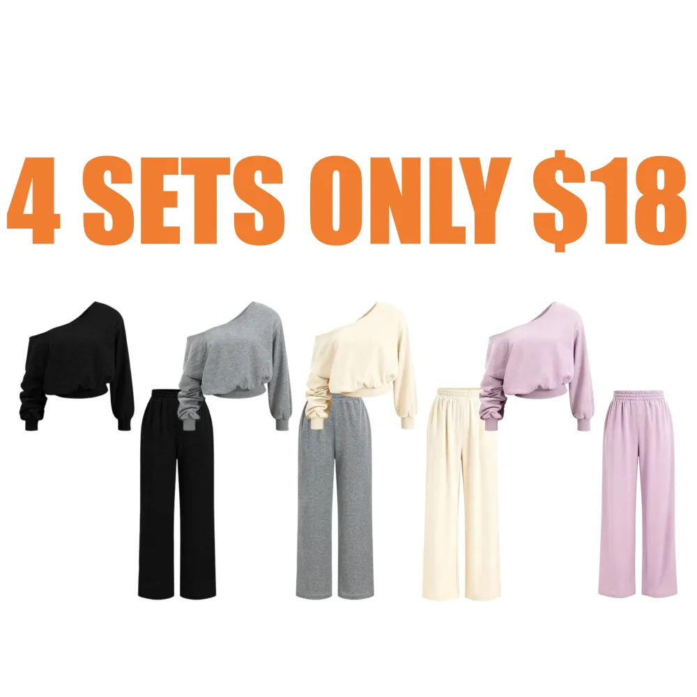 Women's Casual Drop Shoulder Top & Wide Leg Pants Set