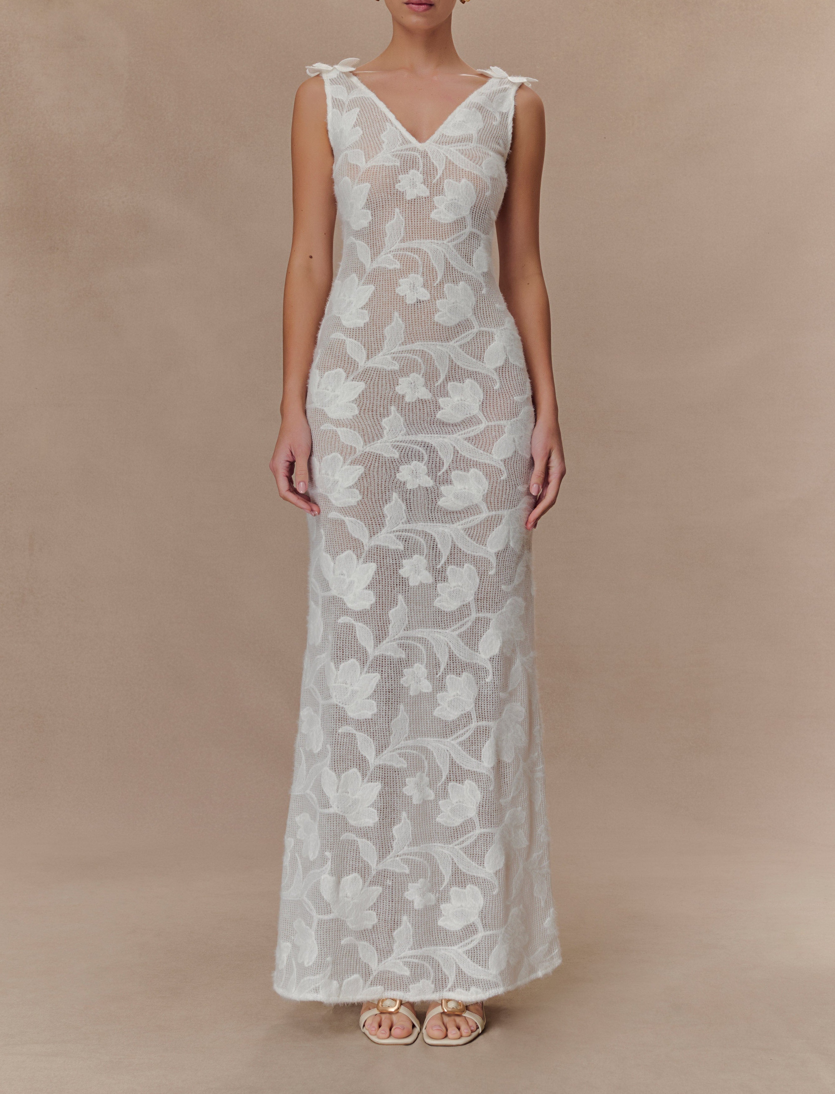 Ivory Floral Sheer Maxi Dress