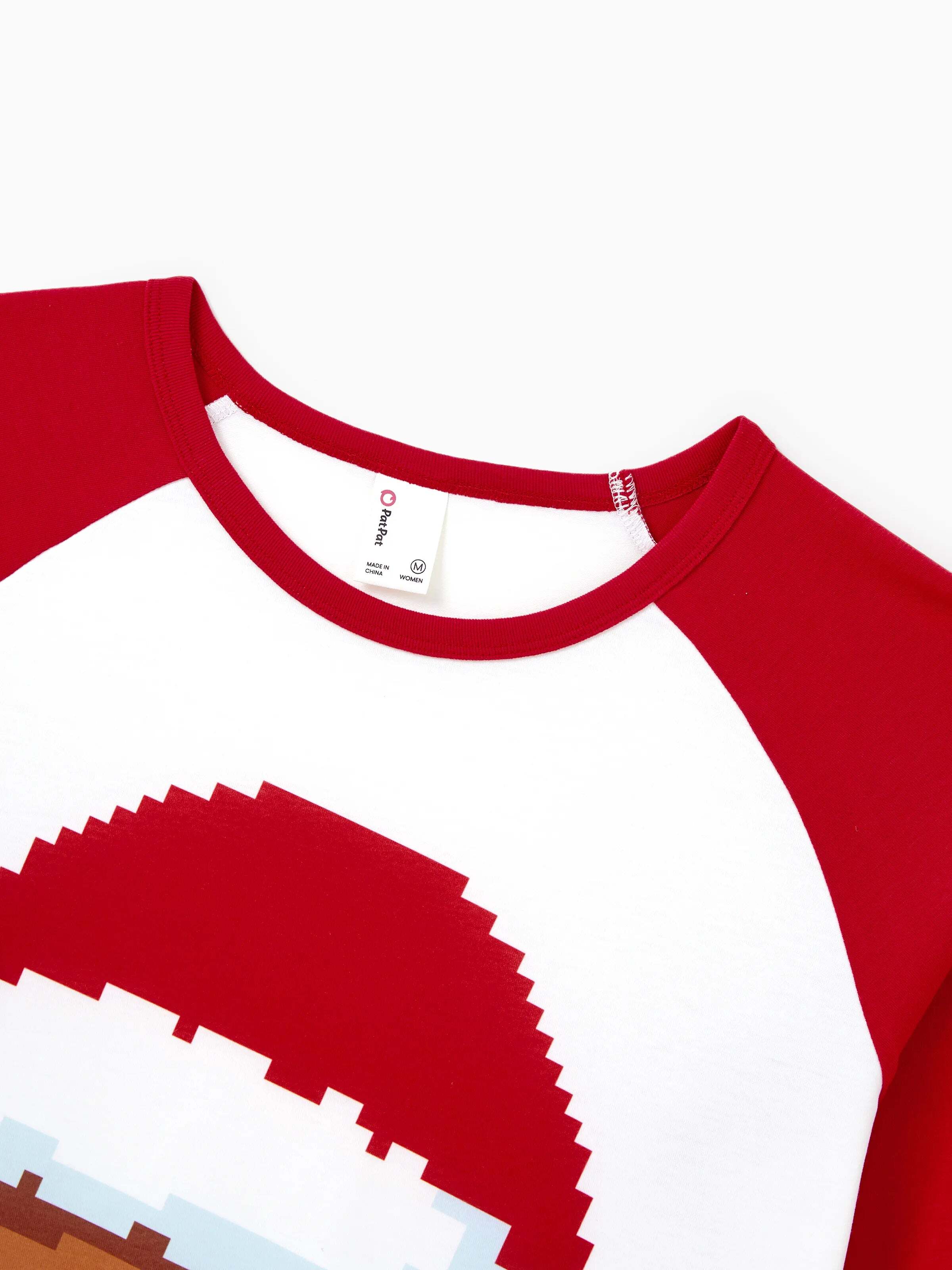 Christmas Matching Family Pajamas Set Gingerbread Print Long-sleeve PJS with Christmas Socks Red