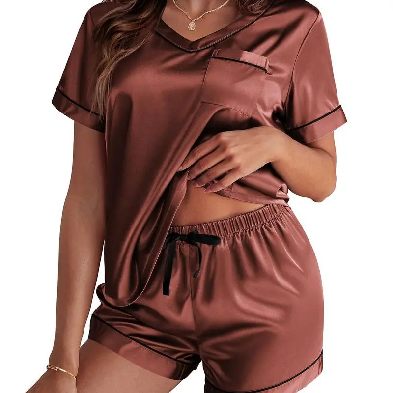 Silk Pajama for Women Short Sleeve Satin Pj Set