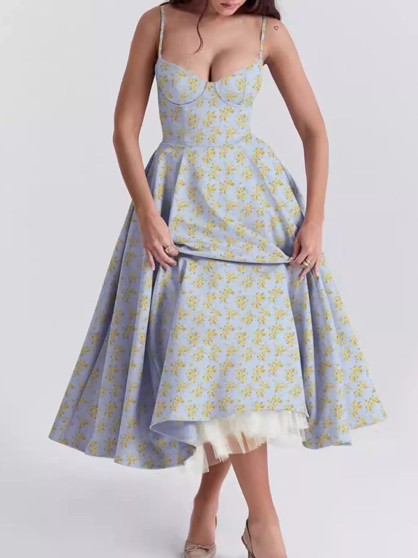 Sweetheart Neck A-Line Midi Dress