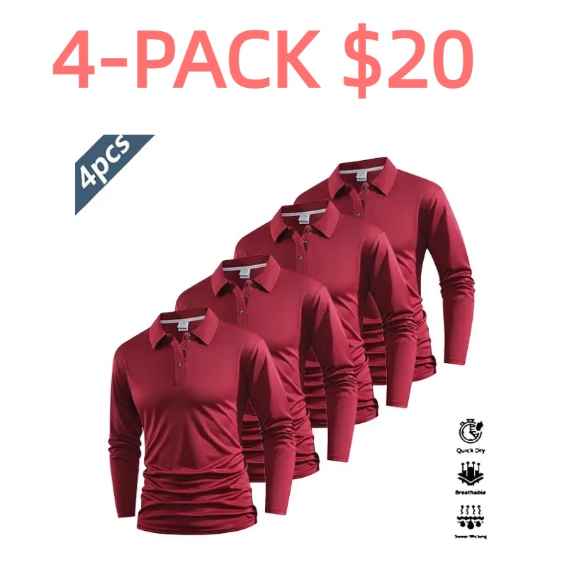 Men's 4-Piece Long-Sleeve Polo Shirt Set