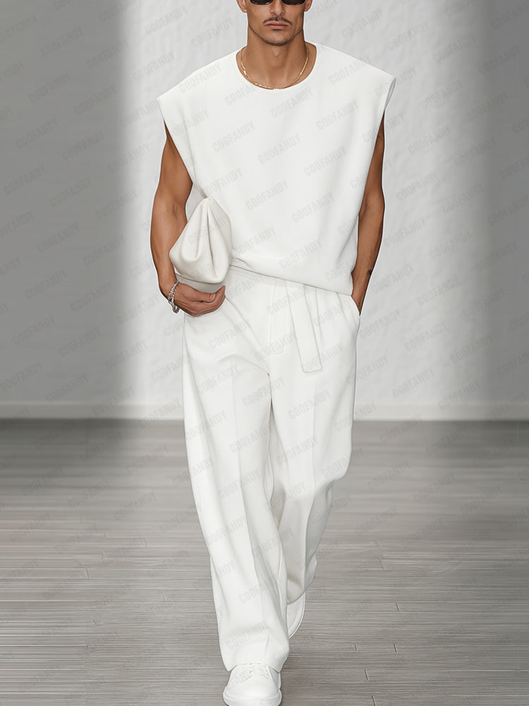 Urban Casual Shoulder Pad Tank Top Set