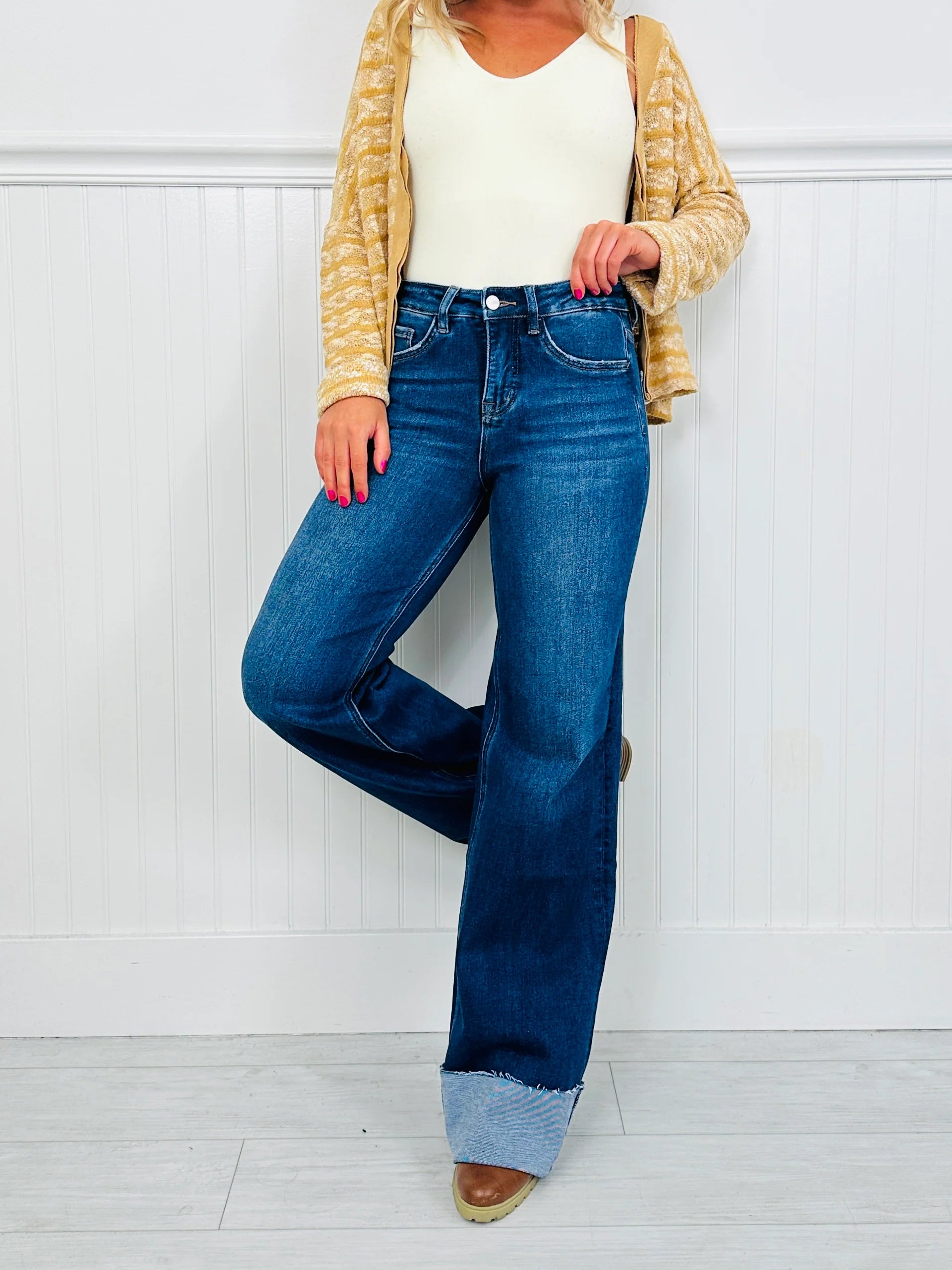Follow The Trend Wide Leg Tummy Control Cuffed Jeans