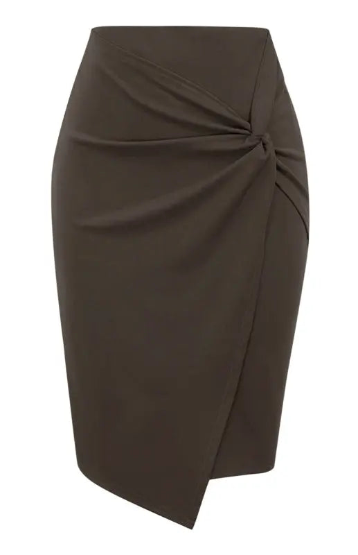Pleated Solid Color Bodycon Midi Skirt