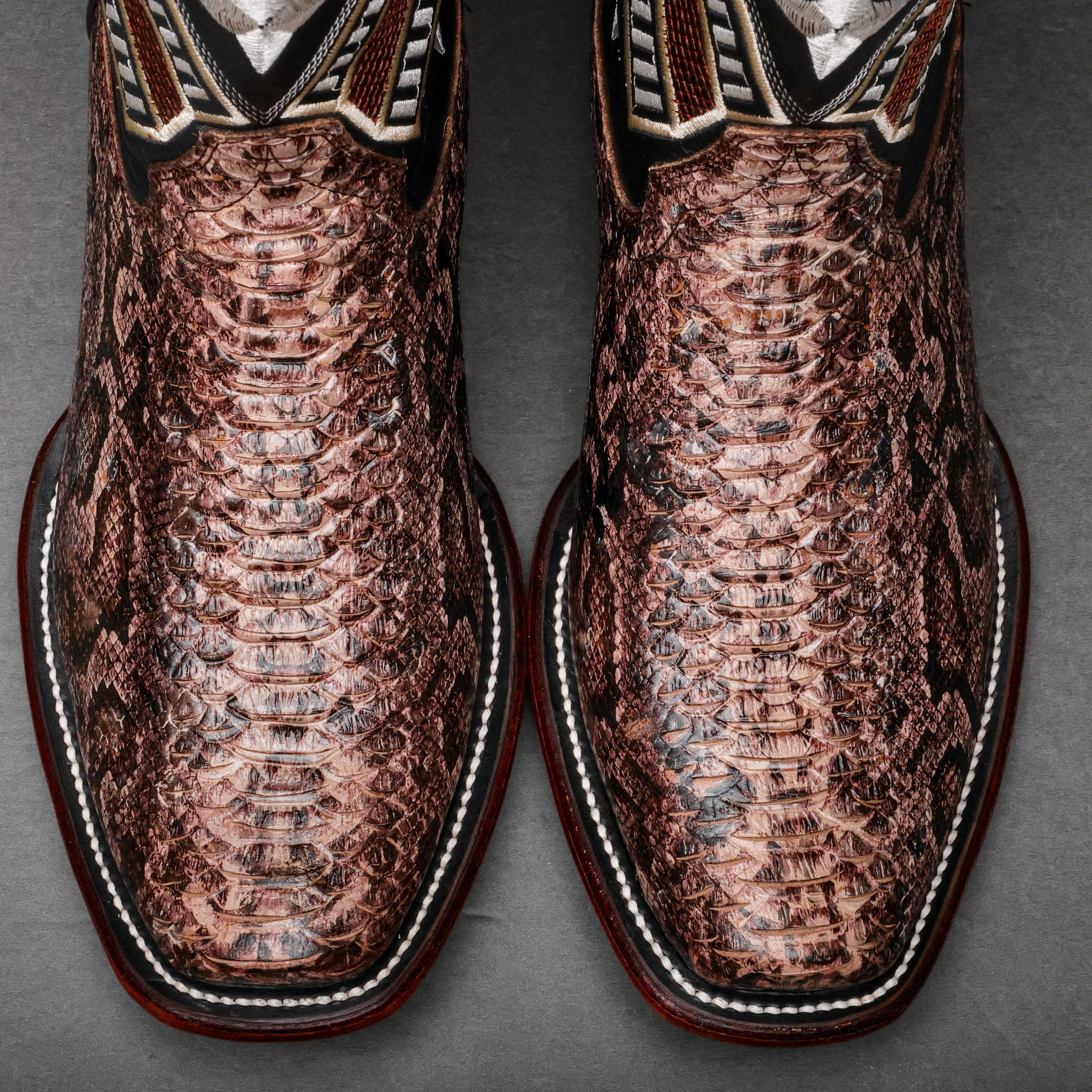 Brown Water Snake Leather Boots - Cutter Toe