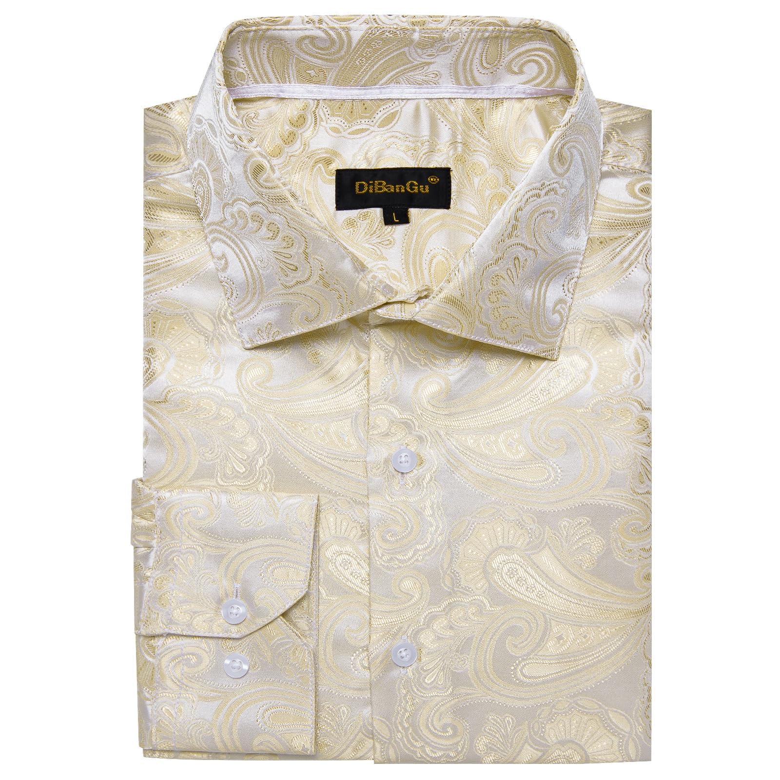 Men's Paisley Dress Shirt Long Sleeve Wrinkle Free Button Down Cowboy Shirts - Light Champagne&paisley