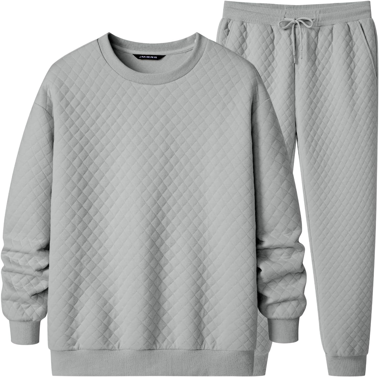 Men's Quilted 2 Piece Casual Outfits Crewneck Sweatshirt Tracksuit & Joggers Sweatpants Sweatsuit Set