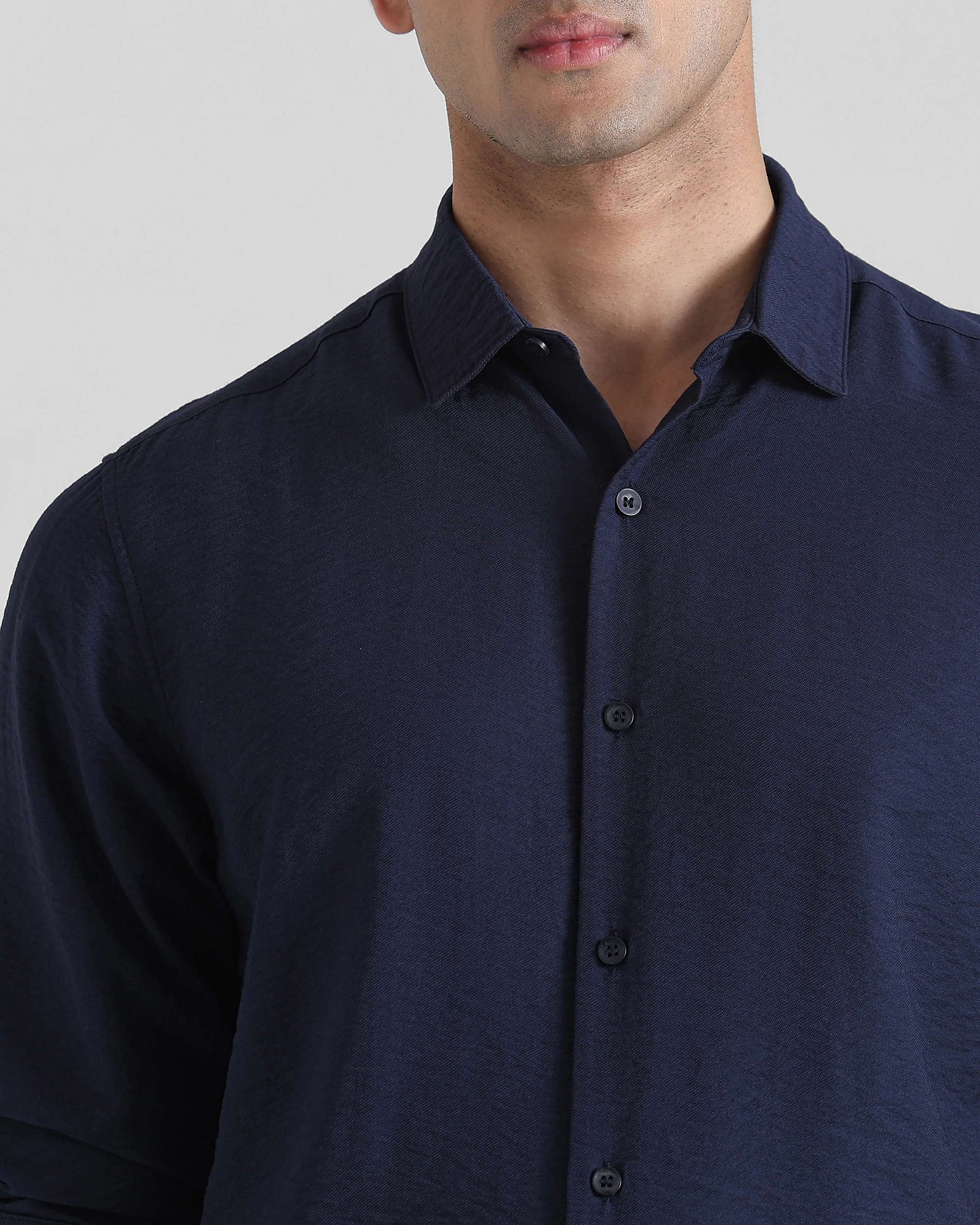 Leisure Simple Comfortable Slim-Fit Breathable Navy Shirt