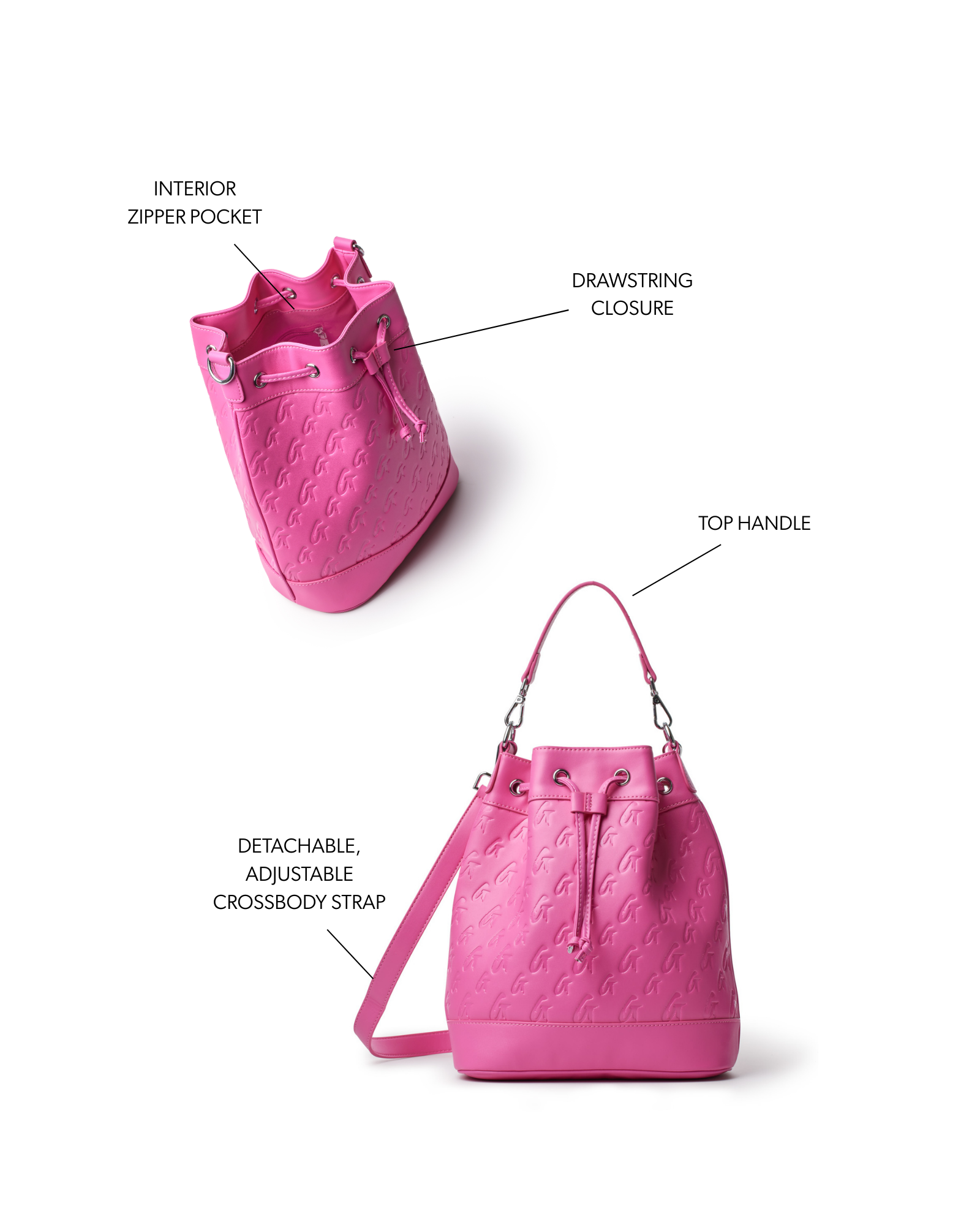 LARGE MONOGRAM BUCKET BAG - HOT PINK