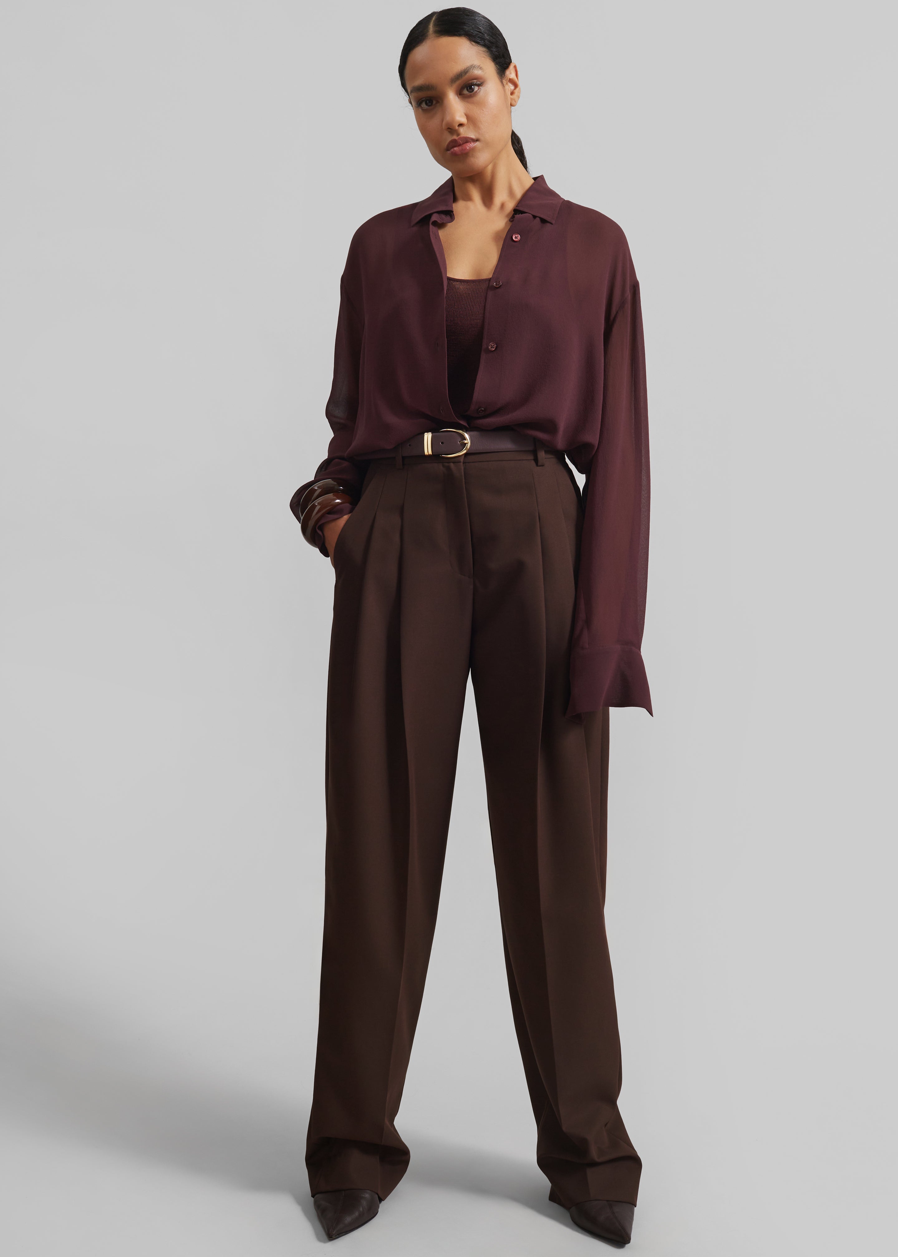Gelso Pleated Twill Trousers - Brown