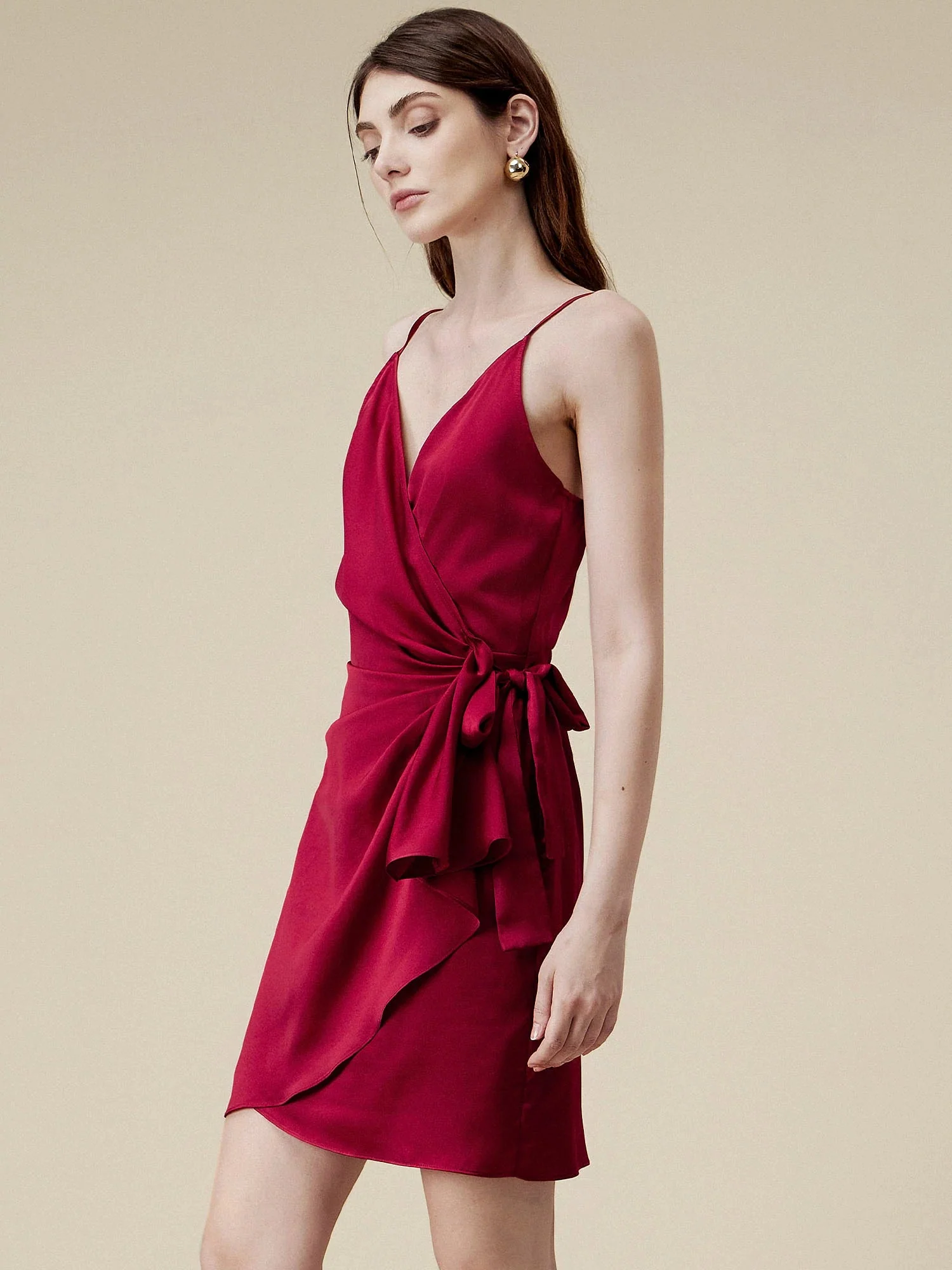 85% Acetate Satin Wrap Dress