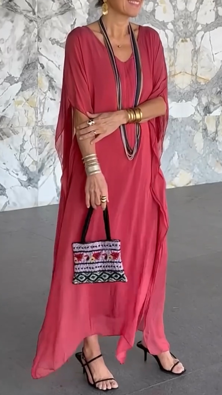 Women's V-neck Fake Two-piece Loose Casual Dress