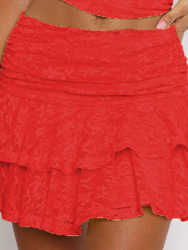 Sun-Kissed Tiered Lace Mini Skirt