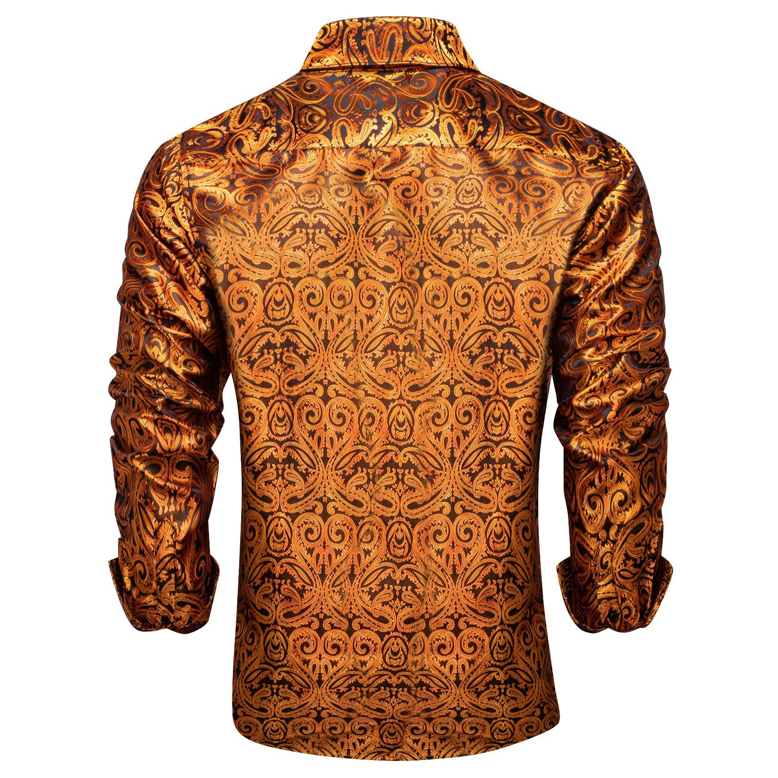 Men's Paisley Dress Shirt Long Sleeve Wrinkle Free Button Down Cowboy Shirts - Burnt Orange&paisley