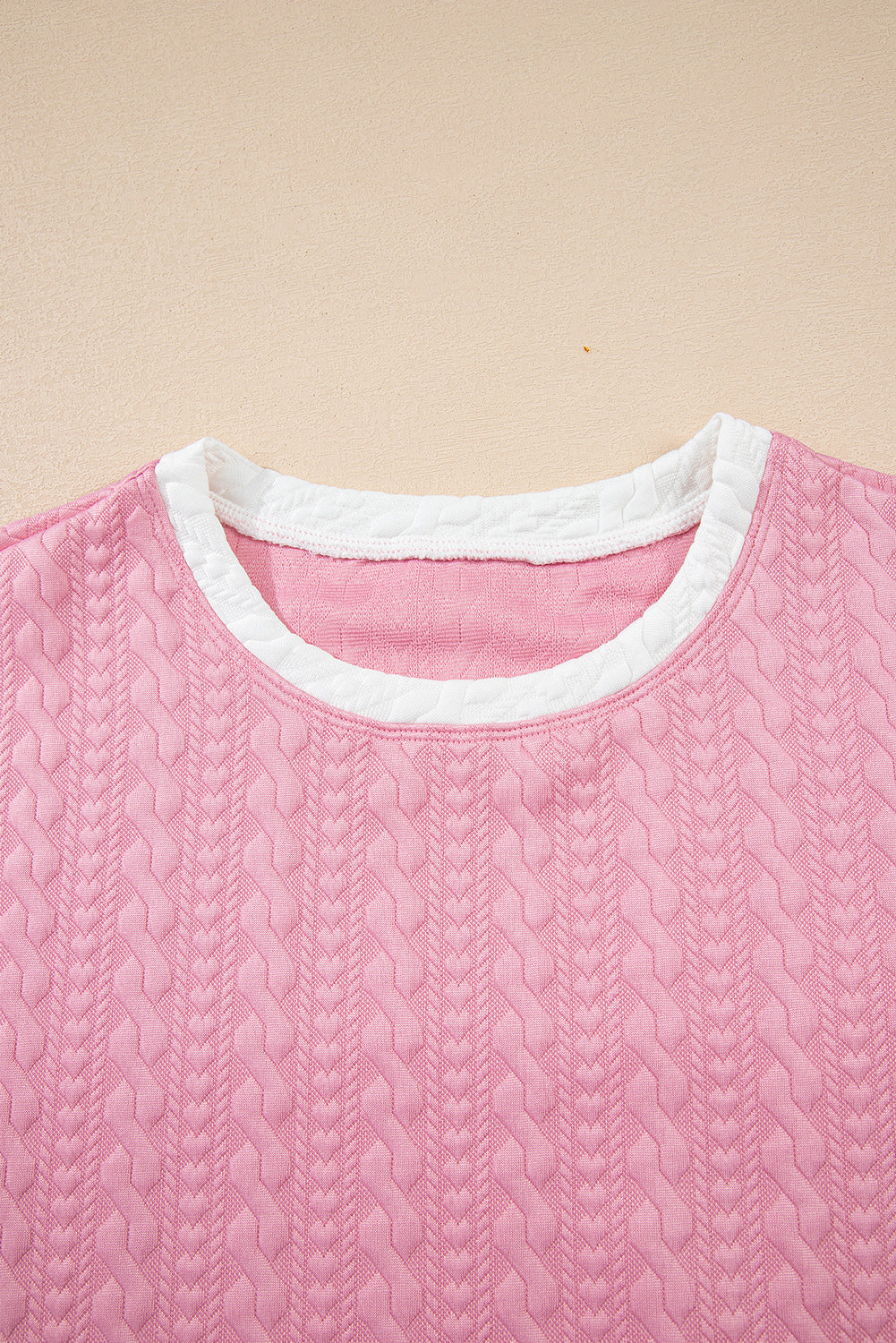 Pink Contrast Trim Textured Crewneck Tee and Pocketed Skirt Set