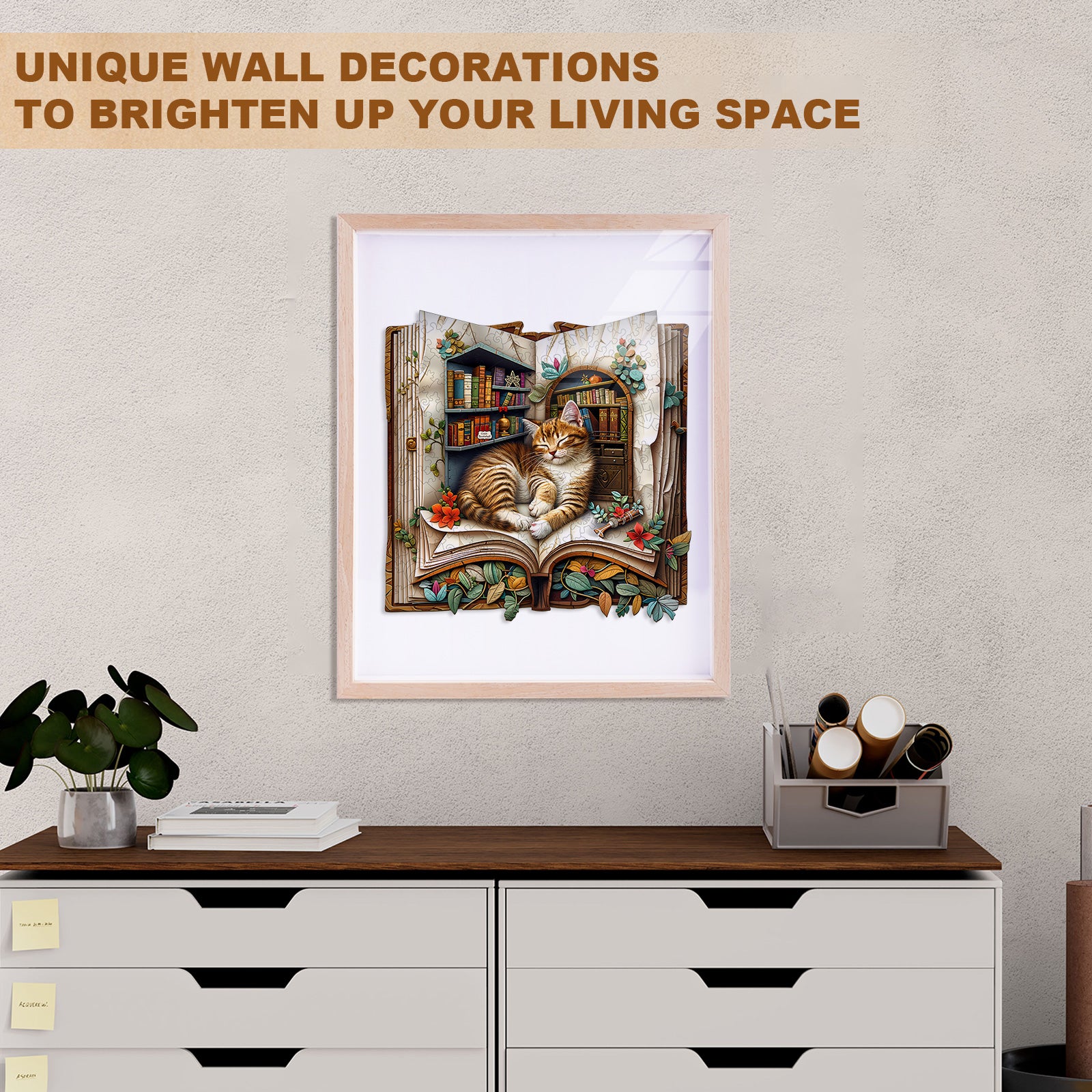 Cat in the book Wooden Jigsaw Puzzle