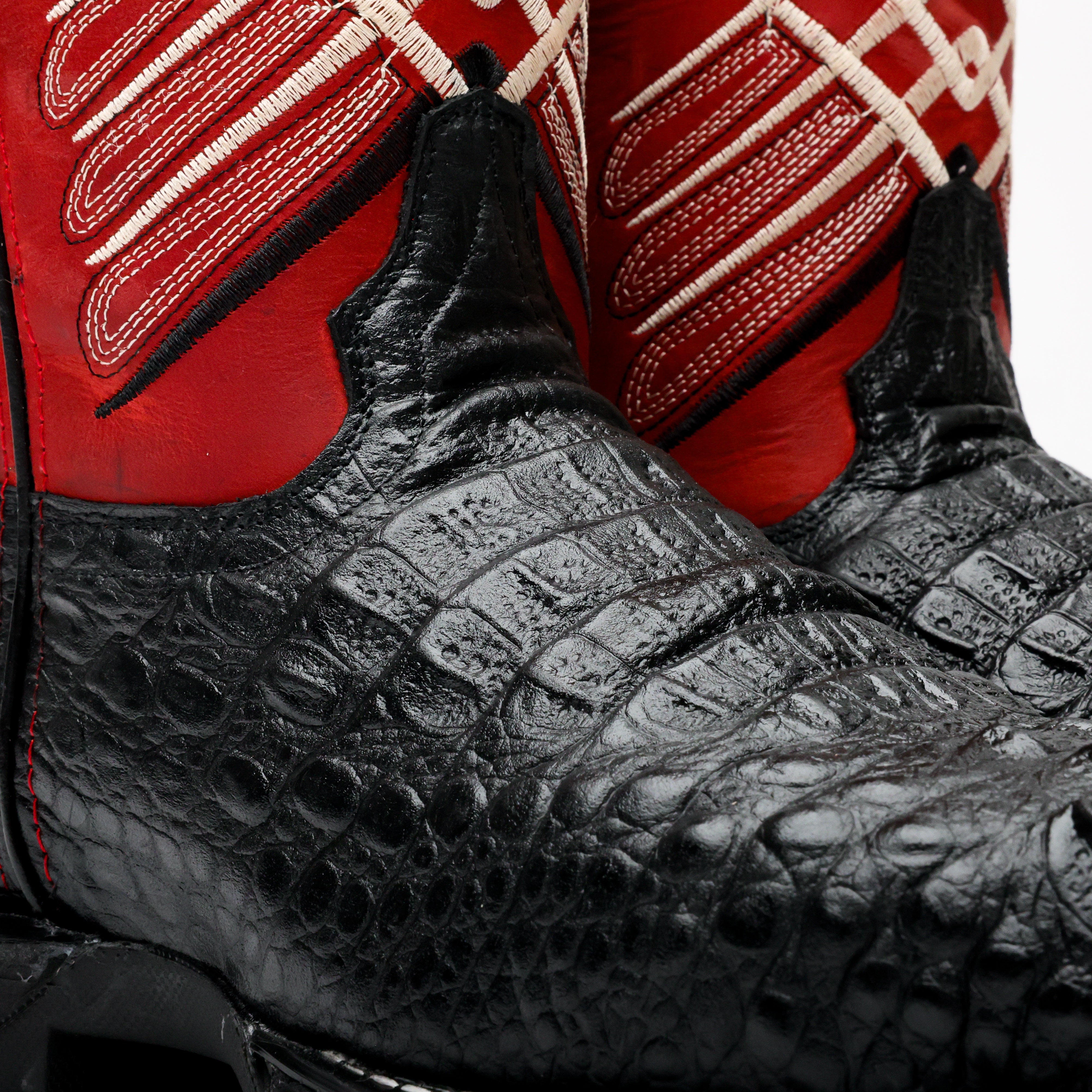 Black Caiman Neck Leather Boots With 3D Lightweight Sole - Composite Toe