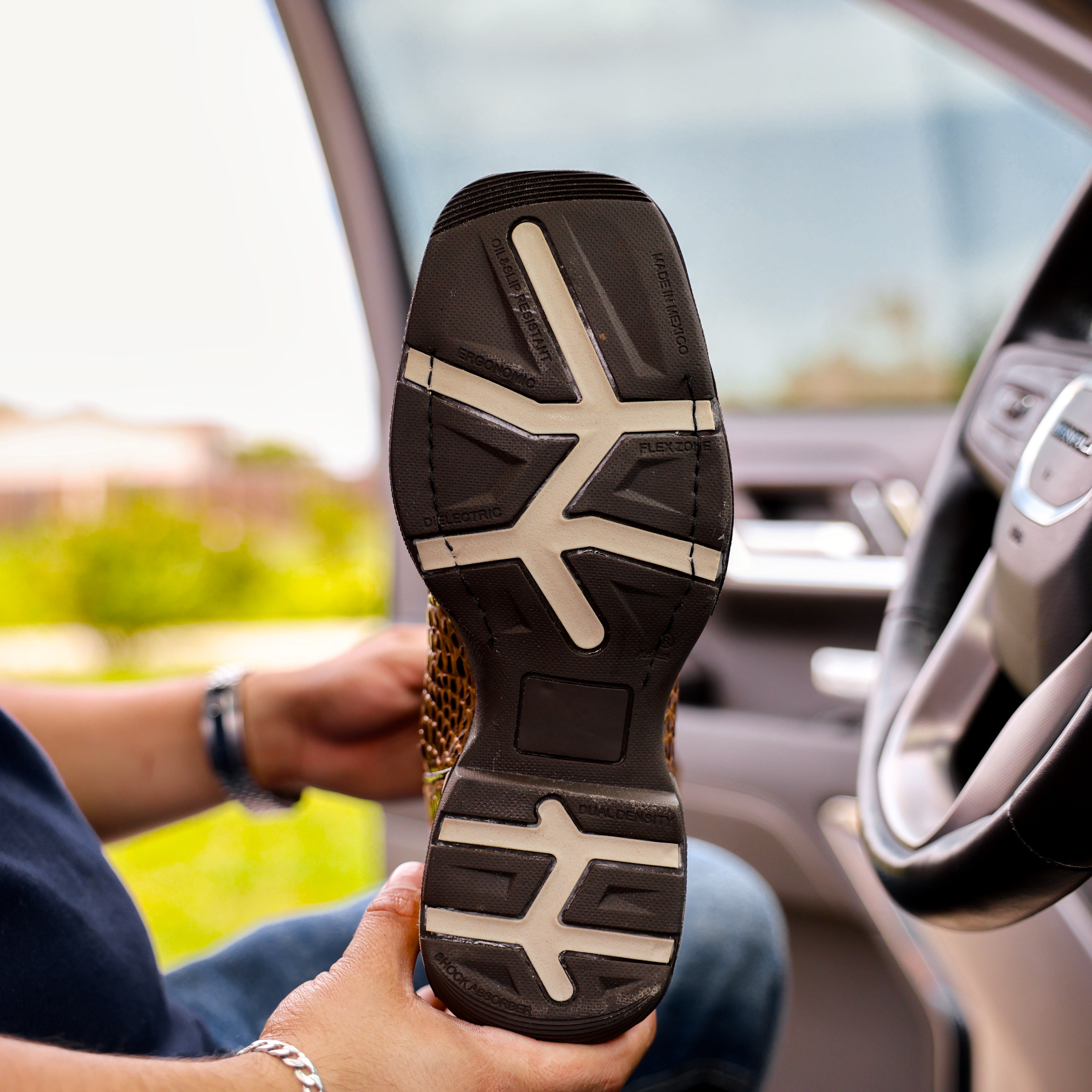 Honey Caiman Neck Leather Boots With 3D Lightweight Sole - Composite Toe