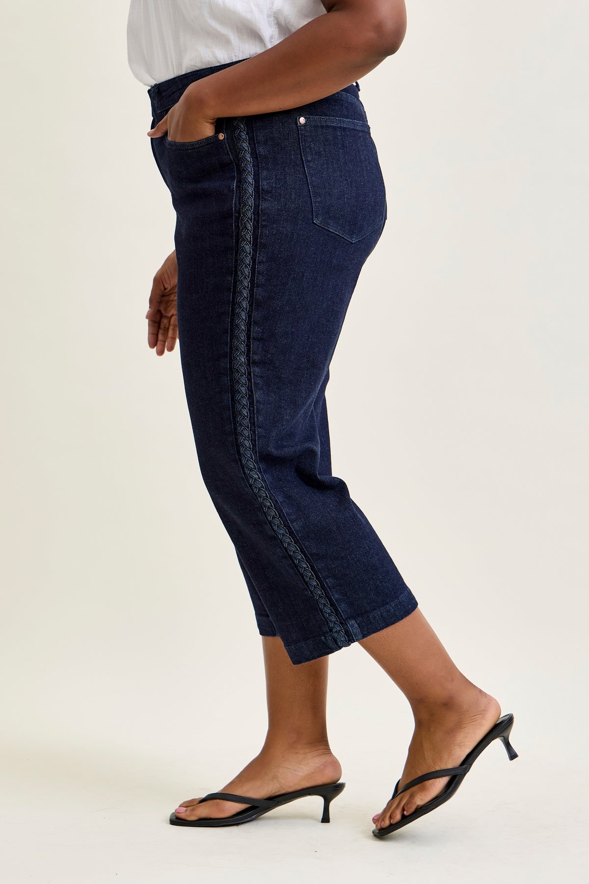Dottie Side Seam Braid Cropped Wide Leg Jeans - PLUS