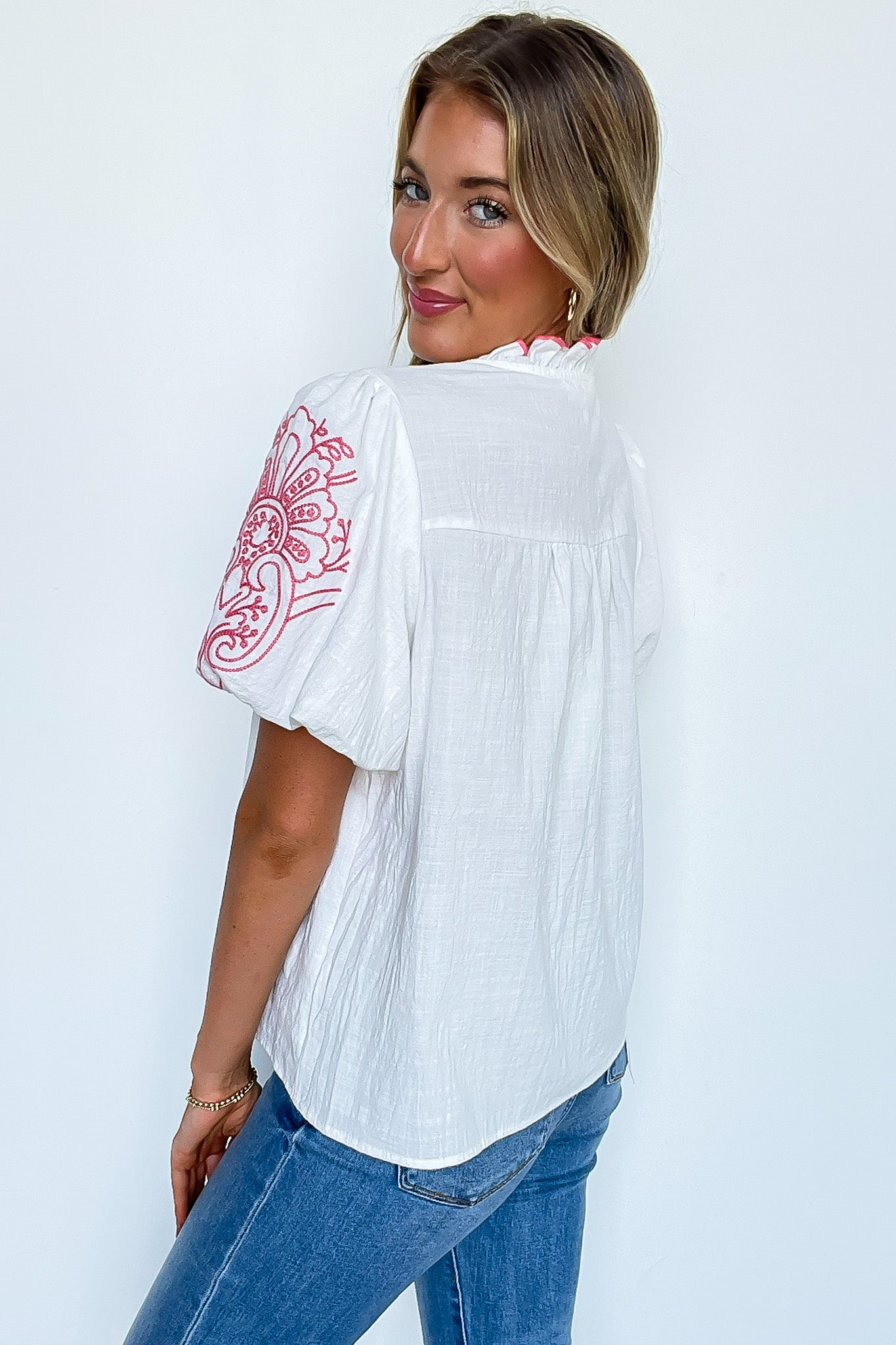 Embroidered Button Down Top