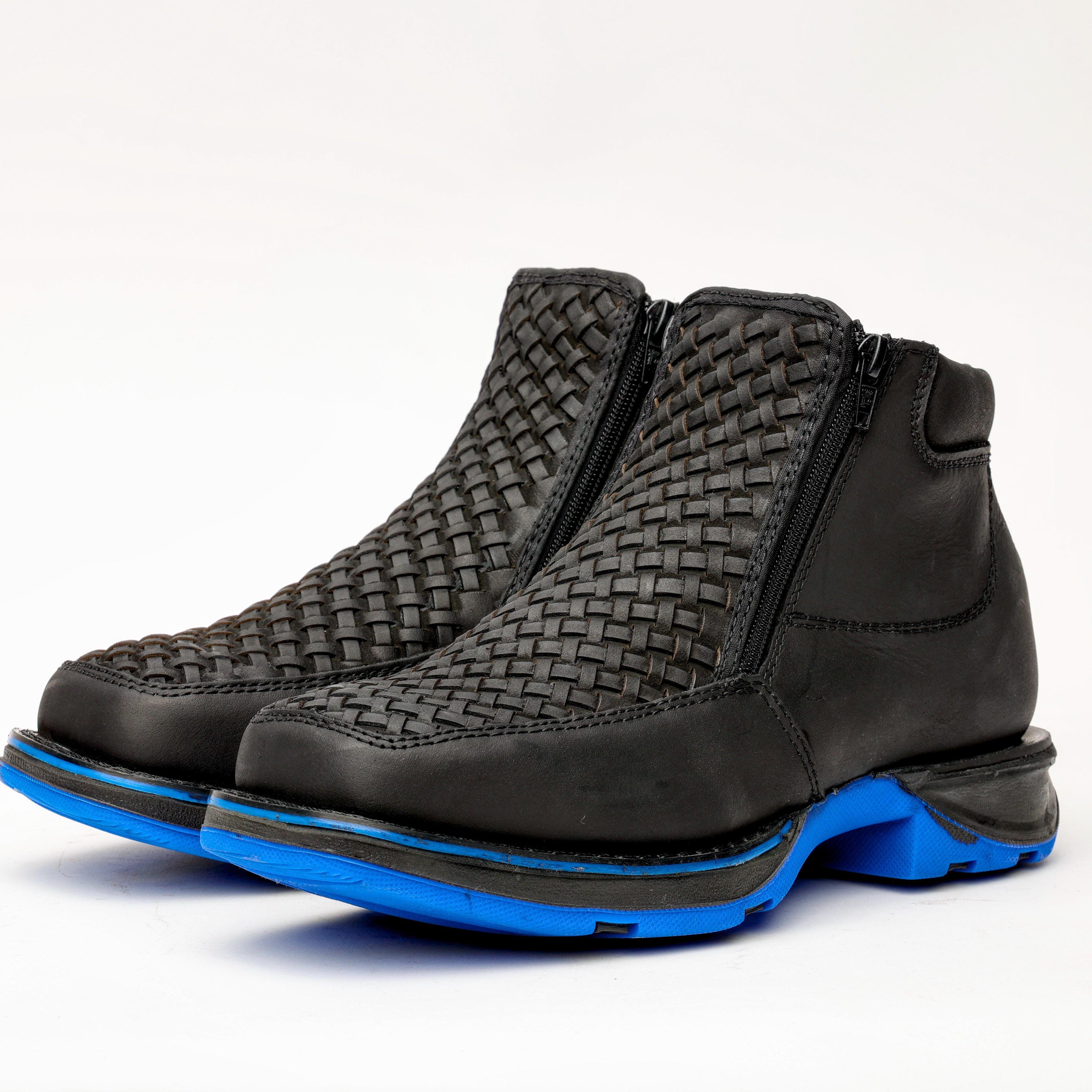 Black Basketweave Leather Botin With 3D Lightweight Soles - Square Toe