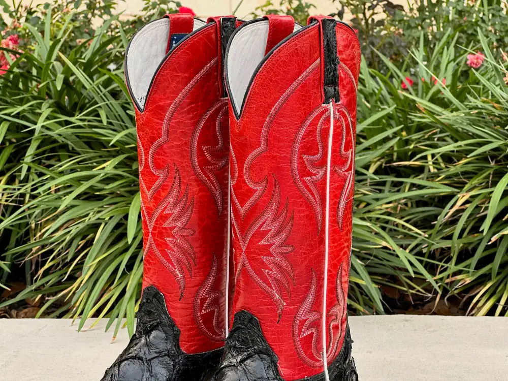 Men’s Black Pirarucu Leather Boots With Red Shaft