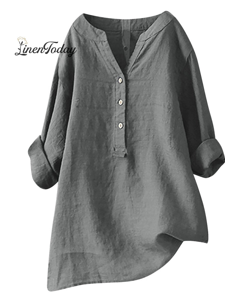 Women's  Retro Cotton And Linen Casual Shirt