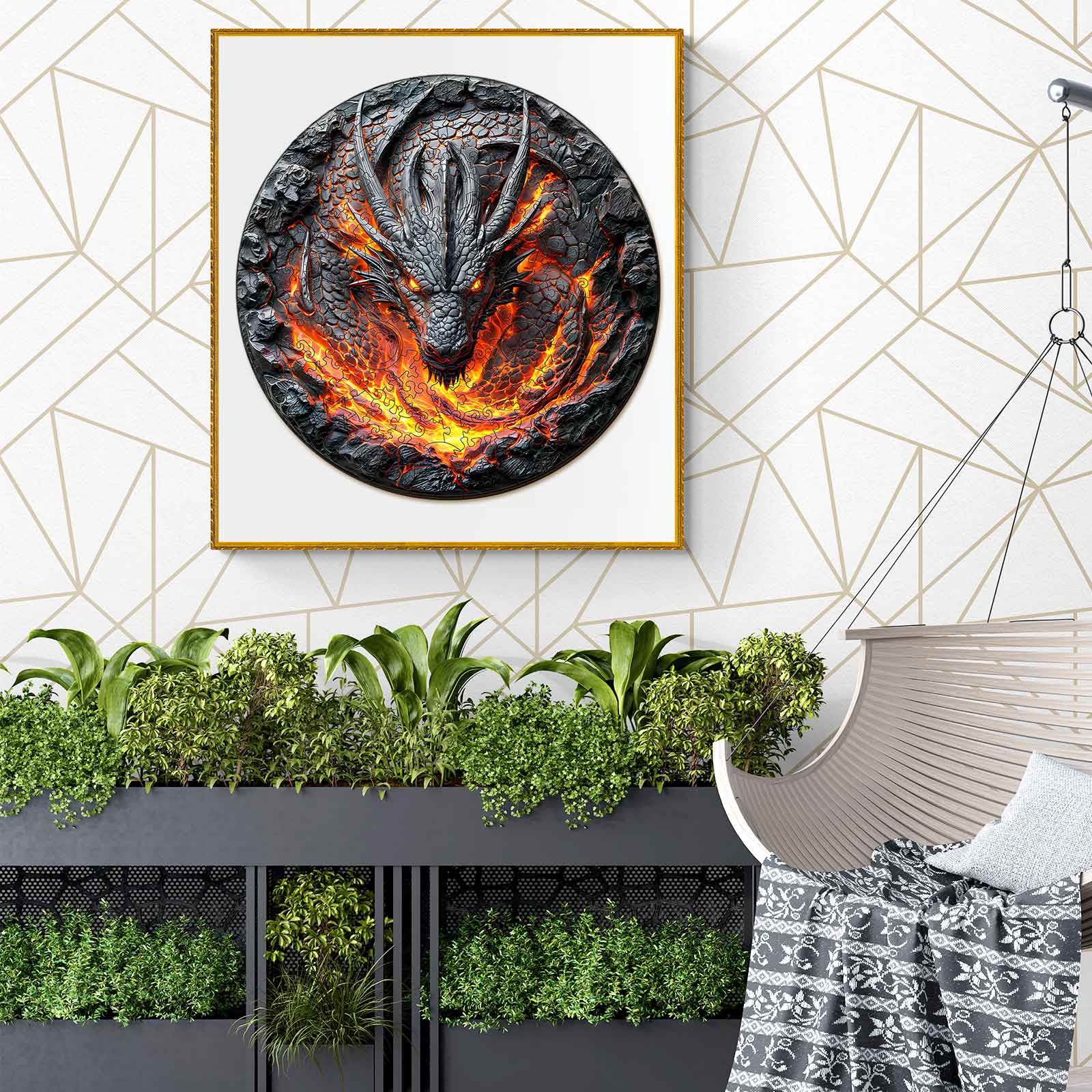 Flame Wall Dragon Wooden Jigsaw Puzzle