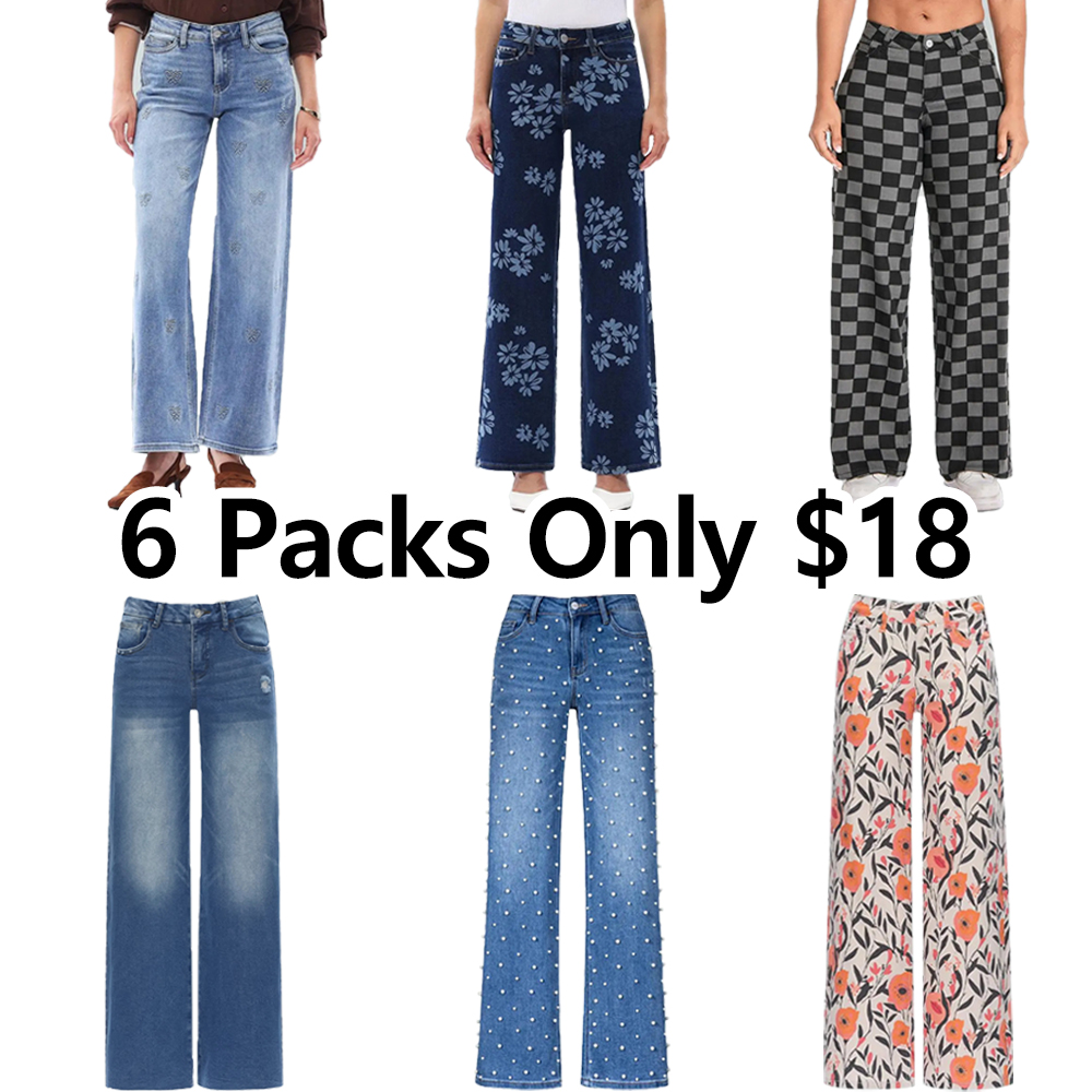 Women's Stretchy Wide Leg Baggy Jeans – Mid-Low Rise Distressed Denim, Tummy Control, Curve Hugging, Plus Size