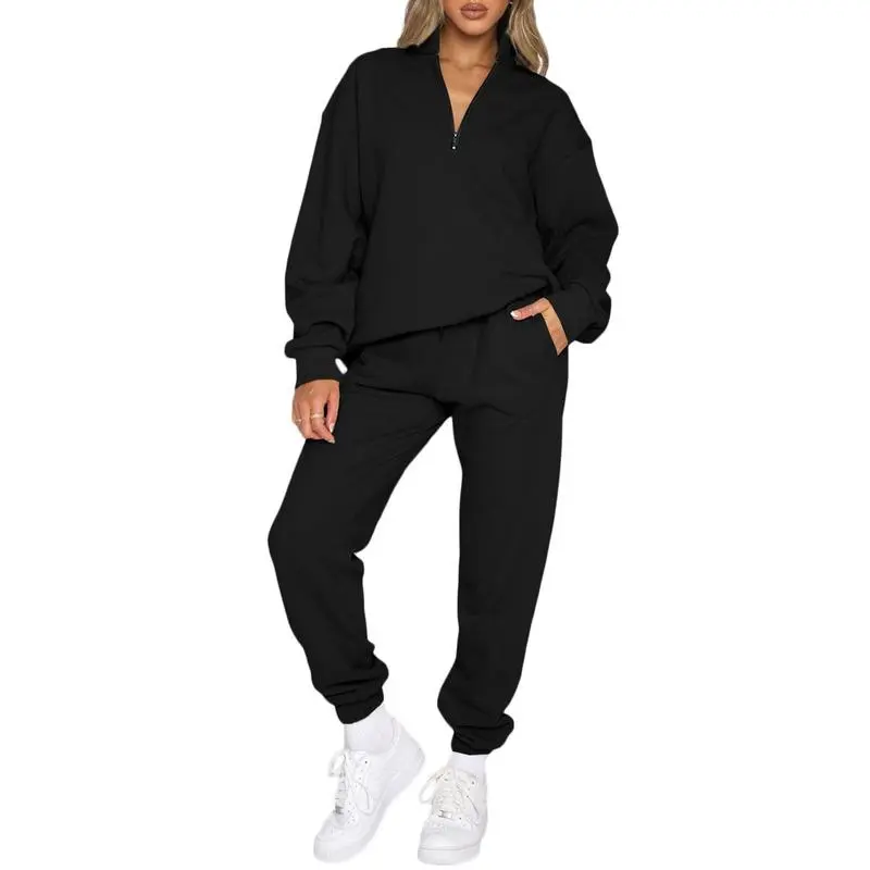Women 2 Piece Outfits Sweatsuit Oversized Half Zip Pullover Long Sleeve Sweatshirt Jogger Pants Set with Pockets Outdoorfun