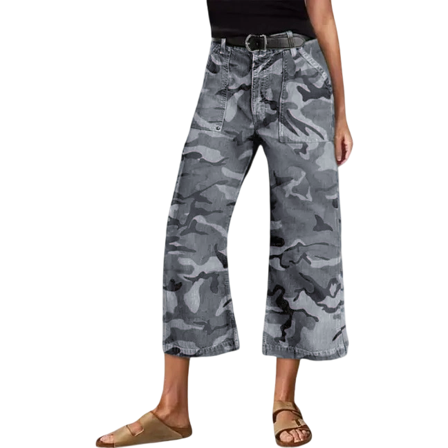 Camo Print Mid Waist Straight Leg Capri Pants Summer Vibes