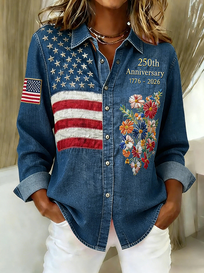 Women'S Casual American 250th Anniversary Commemorative Printed Shirt