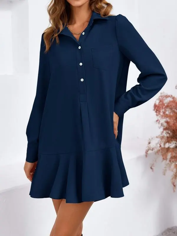 Womens Casual Button Down Shirt Dress