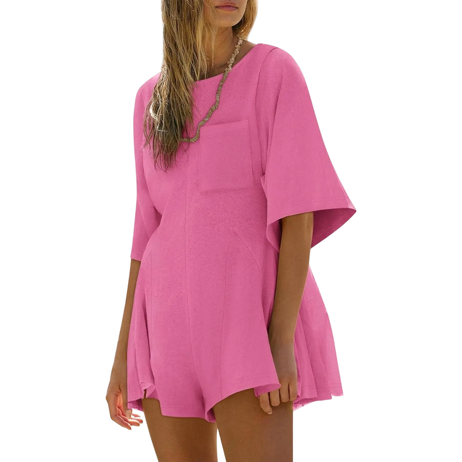 🔥🔥Easter Sale!Women Spring Outfits Summer Casual Short Sleeve Crew Neck Loose Jumpsuits with Pocket