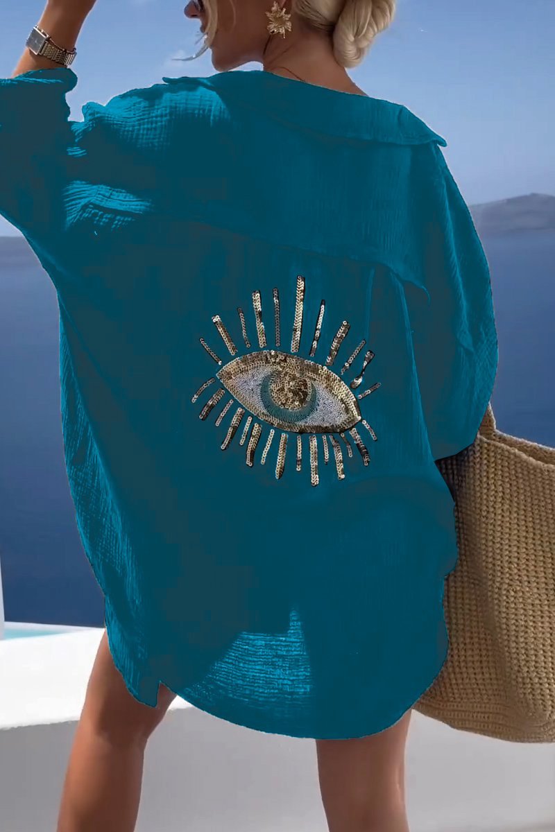 Women Summer casual eye Top sequin beaded shirt