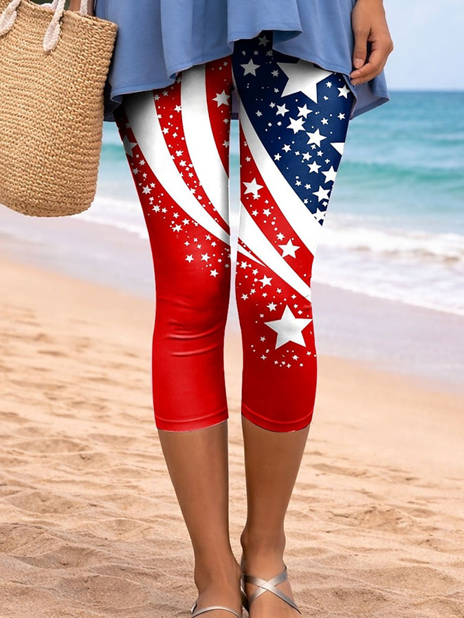 Women'S Casual Independence Day Commemorative Print Leggings For The 250Th Anniversary Of The Founding Of The United States