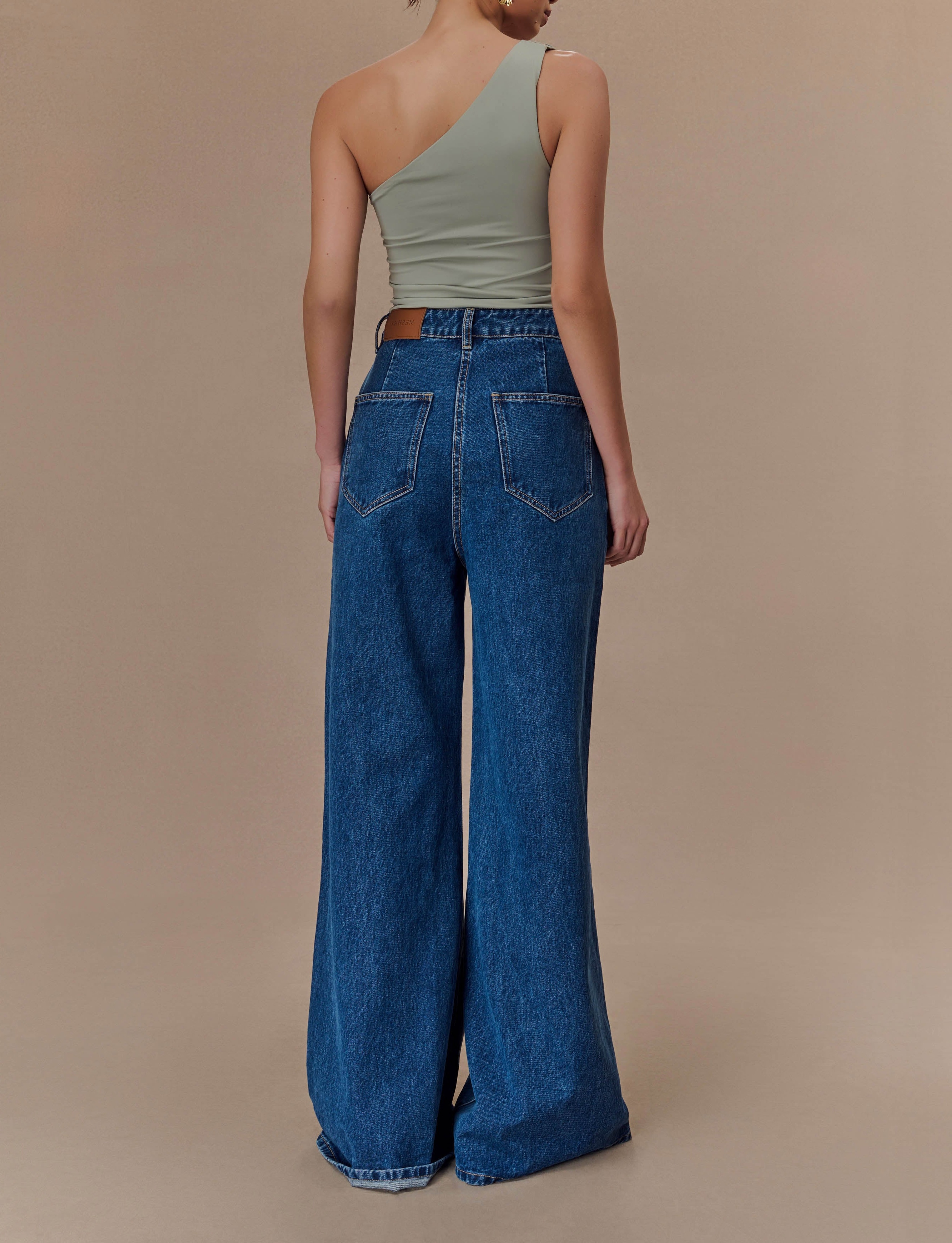 Basil One Shoulder Recycled Nylon Top With Drape