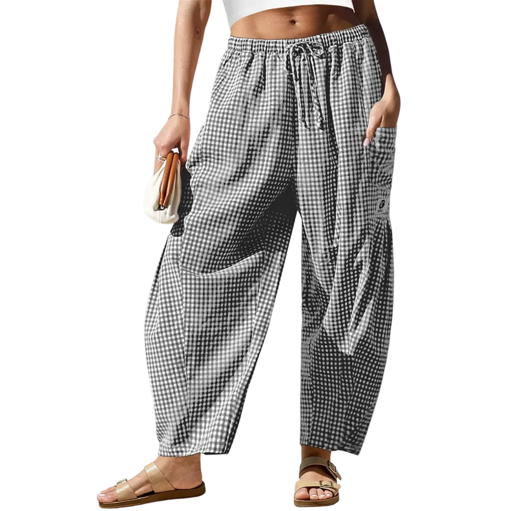 Womens Wide Leg Gingham Striped Plaid Pants
