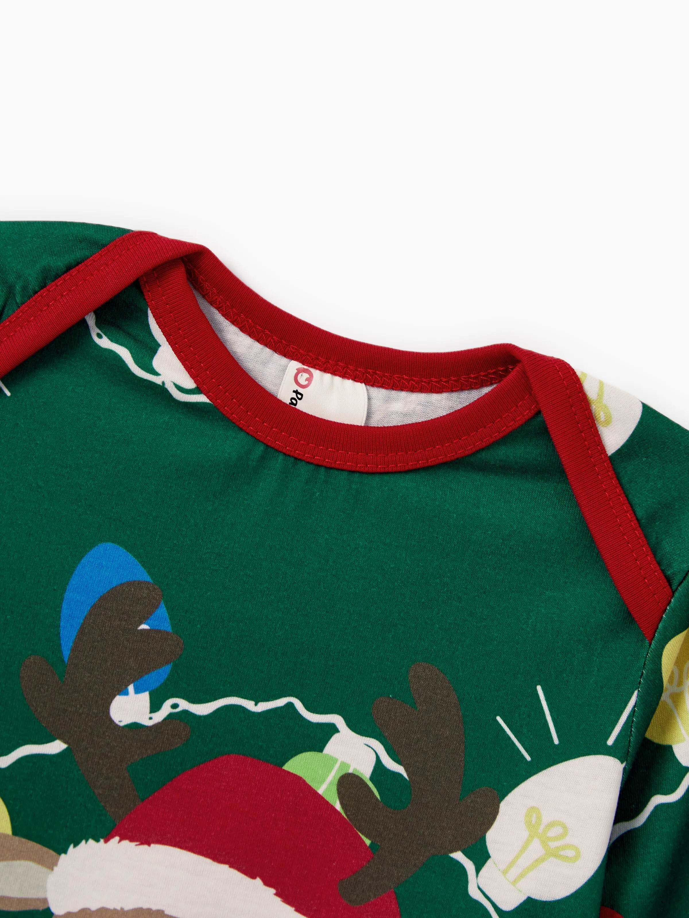 Christmas Matching Family Pajamas Set Reindeer Green Print PJS with Christmas Socks Green
