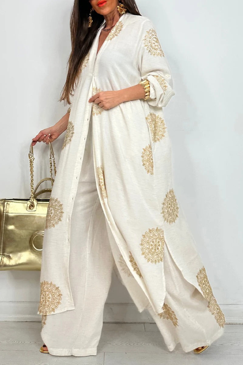 Women's V-neck Printed Top + Pants Casual Suit