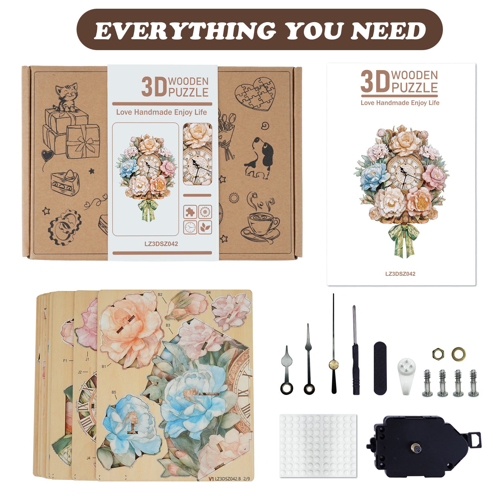 Bouquetâ€“ DIY Wooden Clock, 3D Puzzle Craft Kit