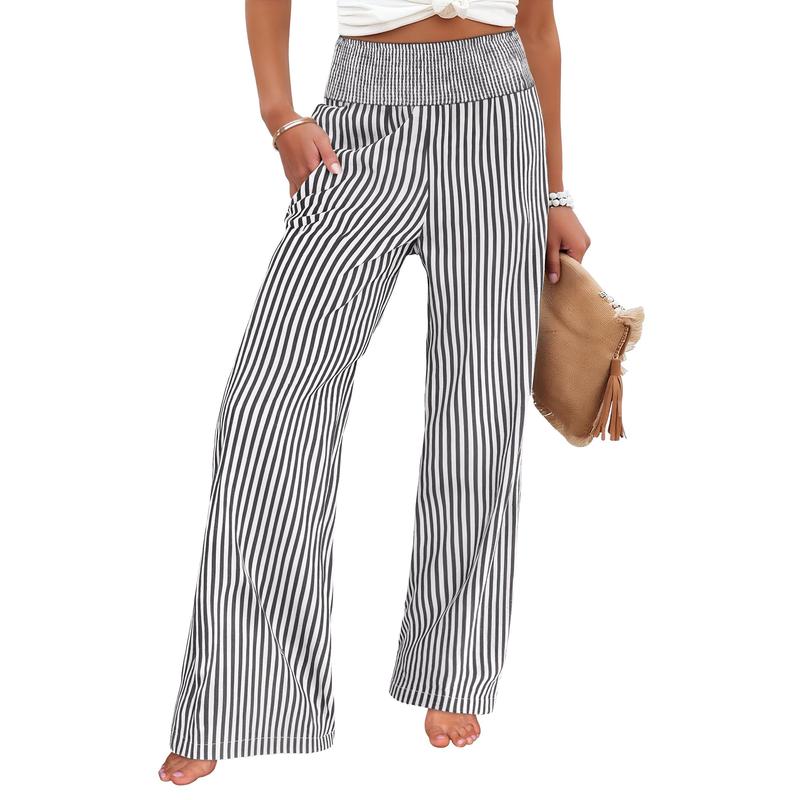 Women’s Gingham High-Waist Palazzo Lounge Pants with Pockets