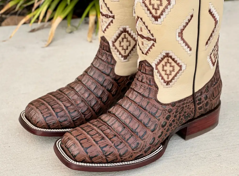 Mens Black Crocodile Leather Boots With Blue Shaft