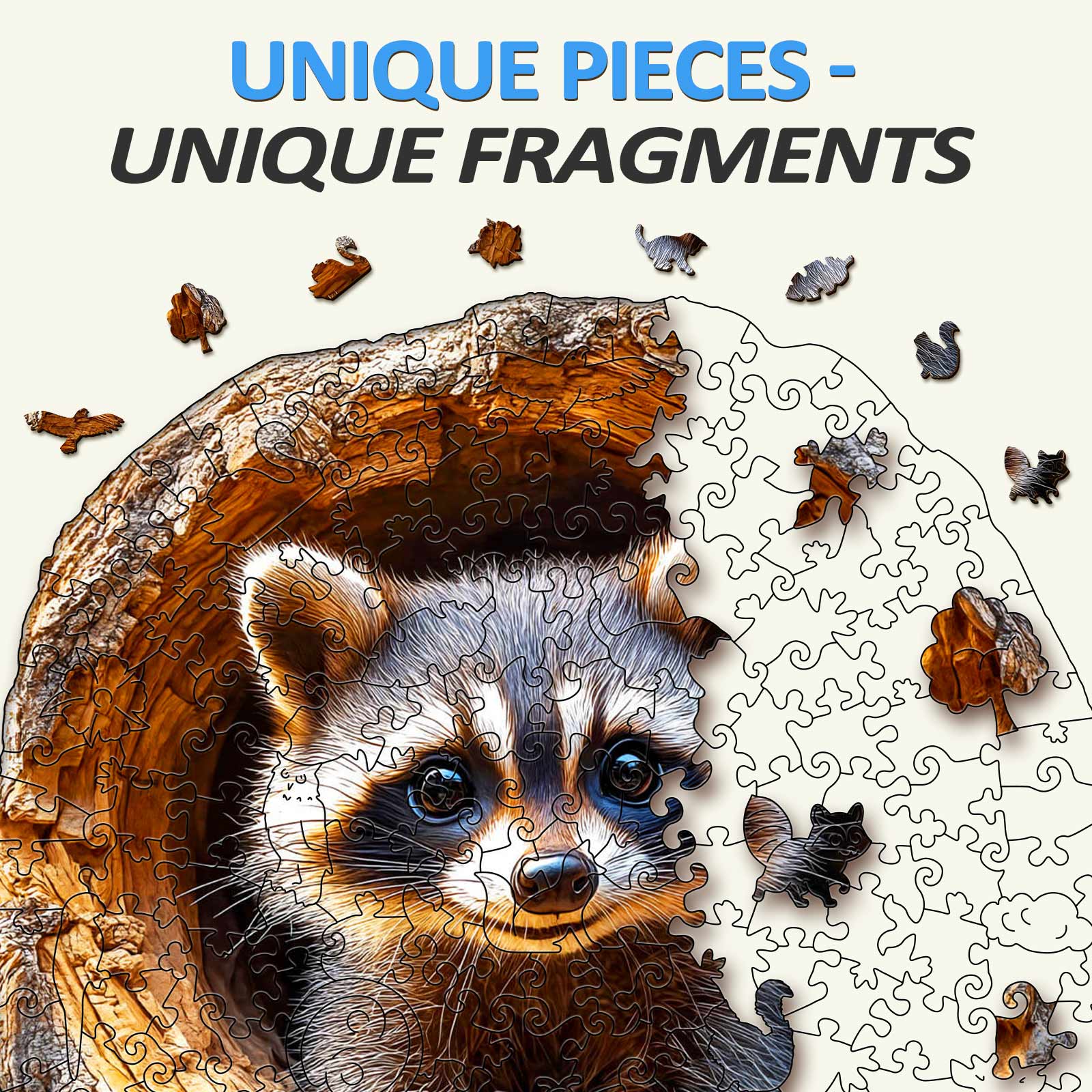 Tree Hole Raccoon-1 Wooden Jigsaw Puzzle